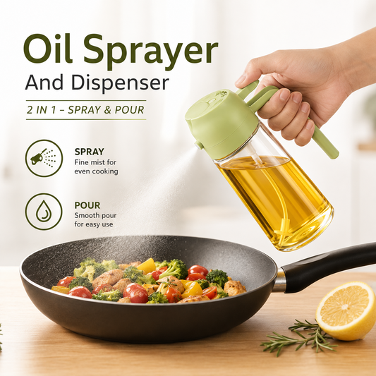 Oil sprayer and dispenser showing spray and pour functions