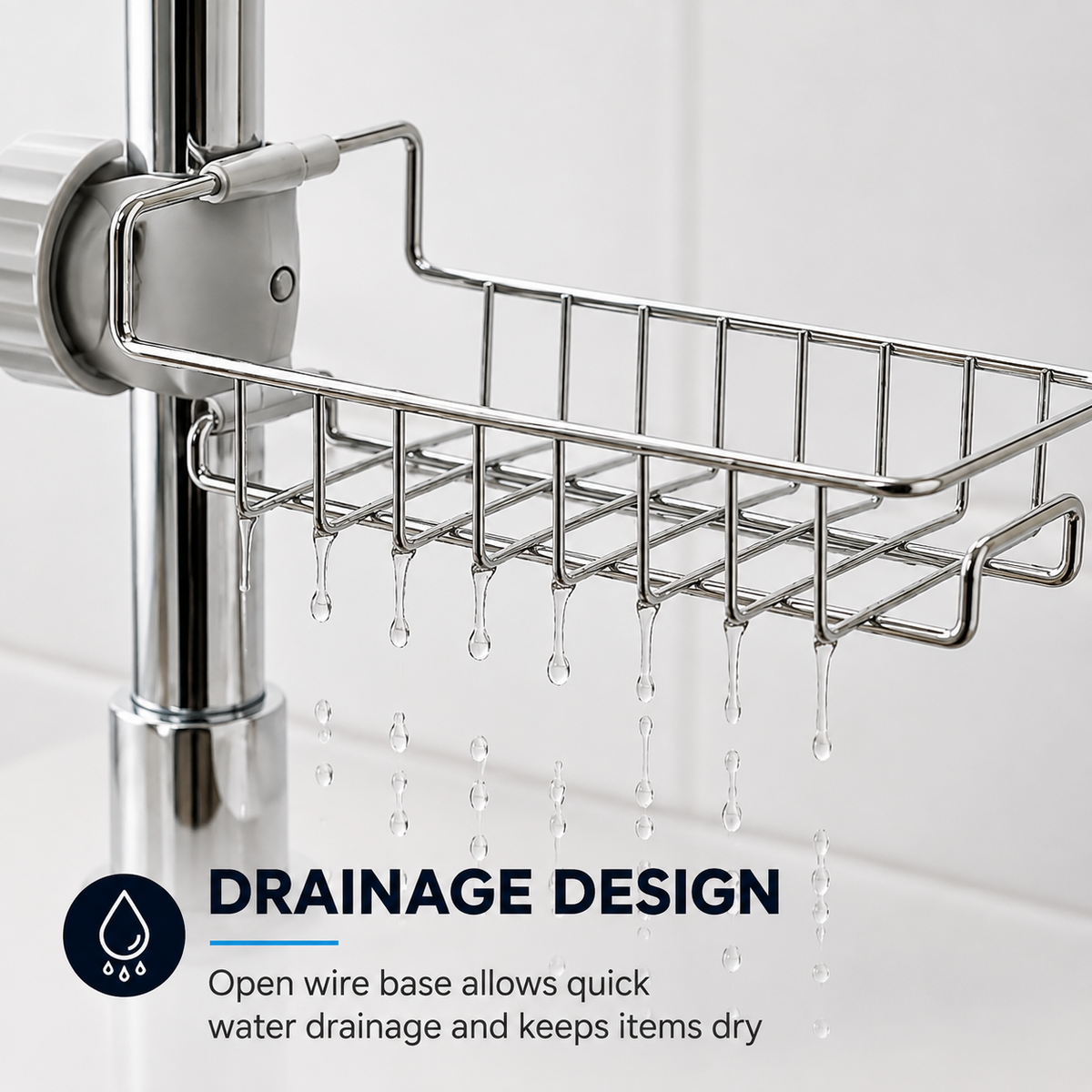 Open-wire drainage design of faucet sponge holder