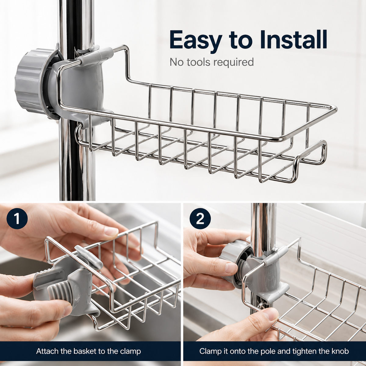 Easy installation steps for faucet sponge holder