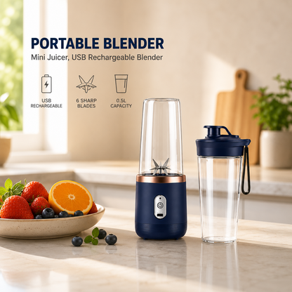 Portable blender with USB charging, six blades and 500 ml capacity
